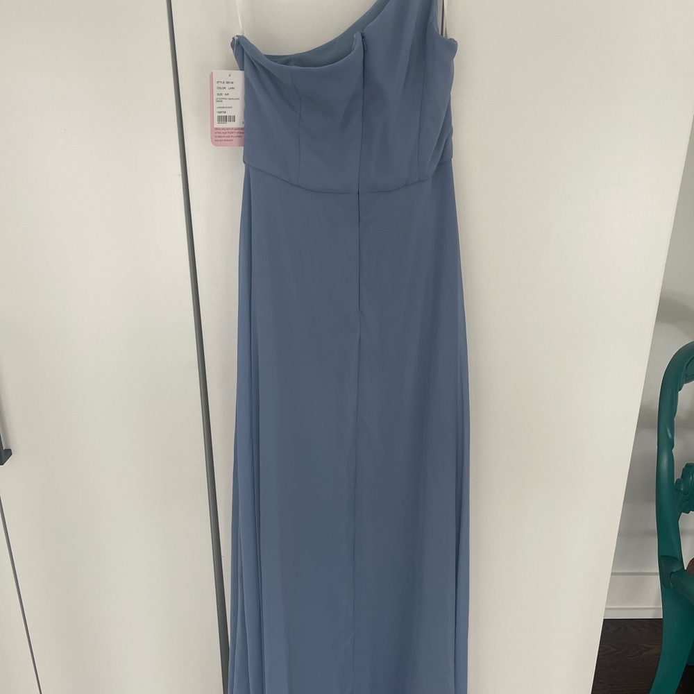 Brand new Bella Bridesmaid Dessy size 6 dress - never worn! Larkspur oneshoulder